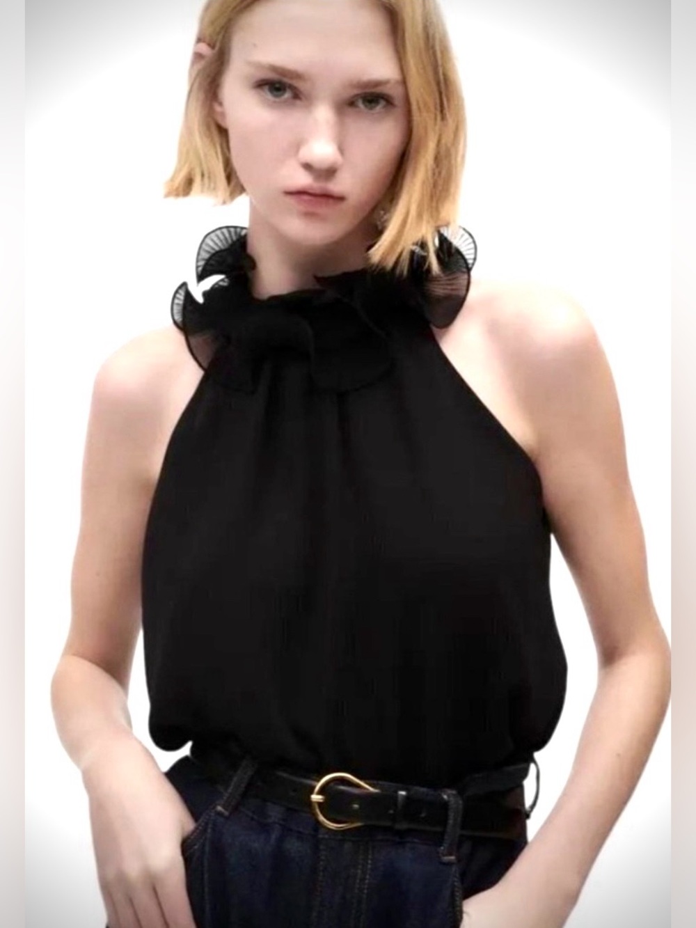 Semi Sheer Ruffled Halter Top